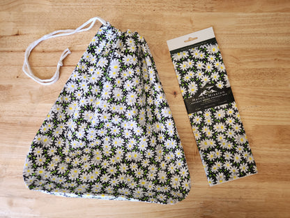 Black Daisy Sourdough Bread Storage Set | XL Beeswax Wrap + Cotton Bread Bag | Keep Bread Fresh Longer