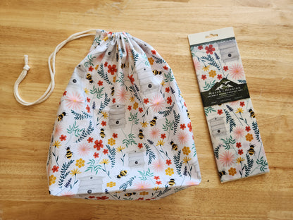 Honeybee Meadow Sourdough Bread Storage Set | XL Beeswax Wrap + Cotton Bread Bag | Keep Bread Fresh Longer
