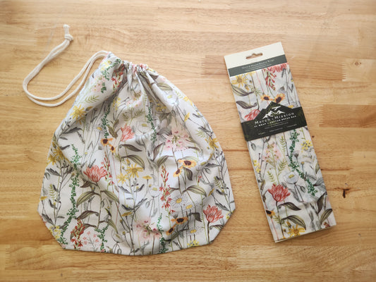 Meadow Blessing Sourdough Bread Storage Set | XL Beeswax Wrap + Cotton Bread Bag | Keep Bread Fresh Longer