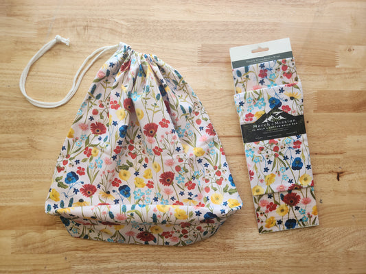 Wildflower Meadow Sourdough Bread Storage Set | XL Beeswax Wrap + Cotton Bread Bag | Keep Bread Fresh Longer
