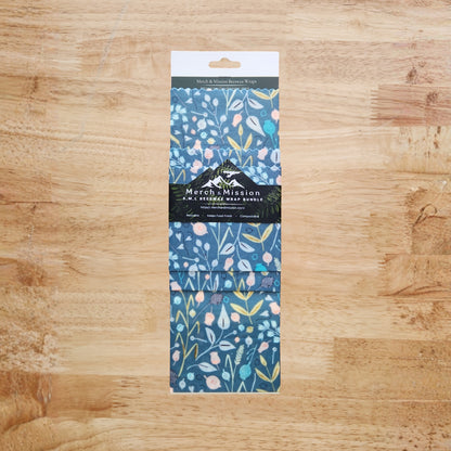 Beeswax Wrap Bundle (S,M,L) – Teal Wildflower Botanical