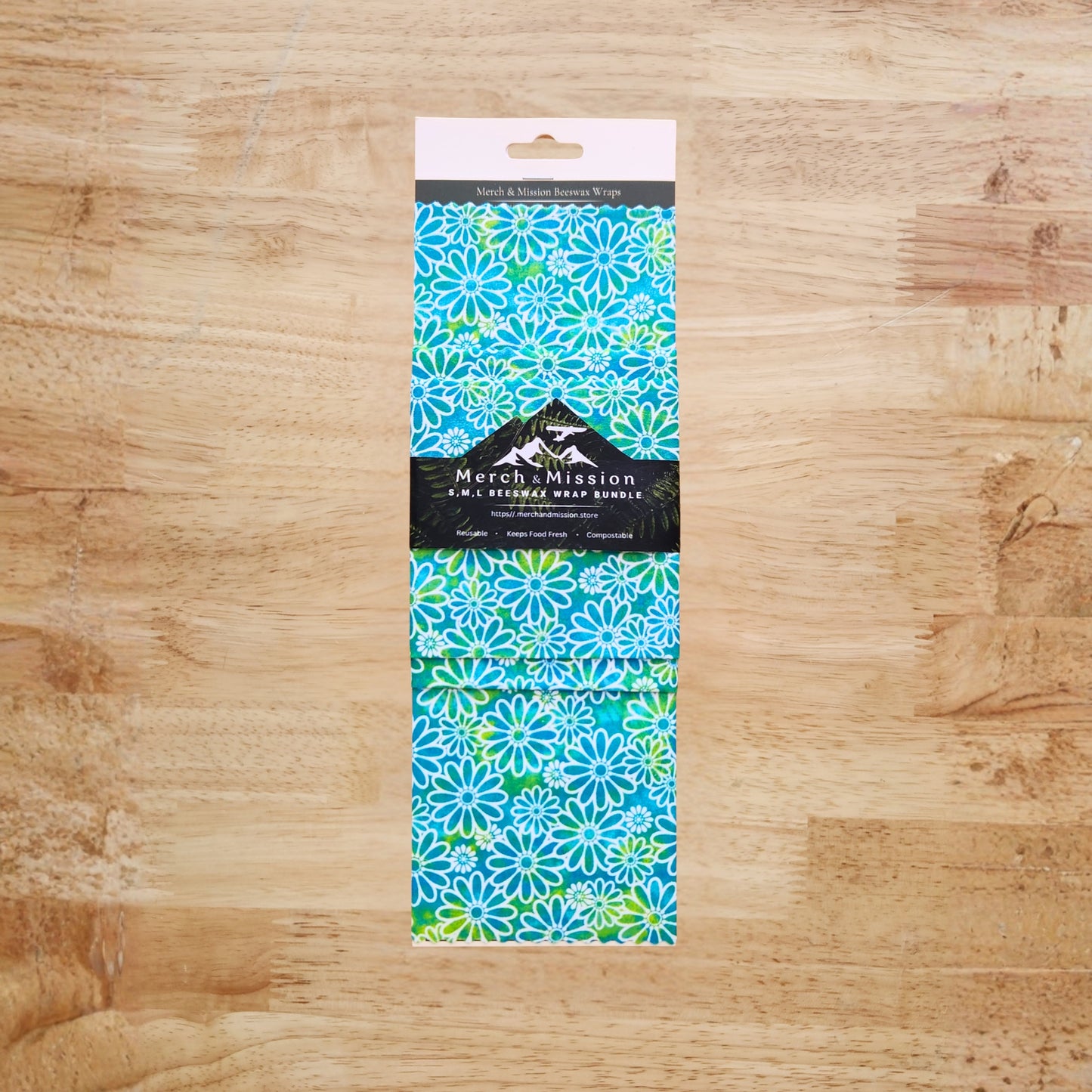 Beeswax Wrap Bundle (S,M,L) – Blue-Green Daisy