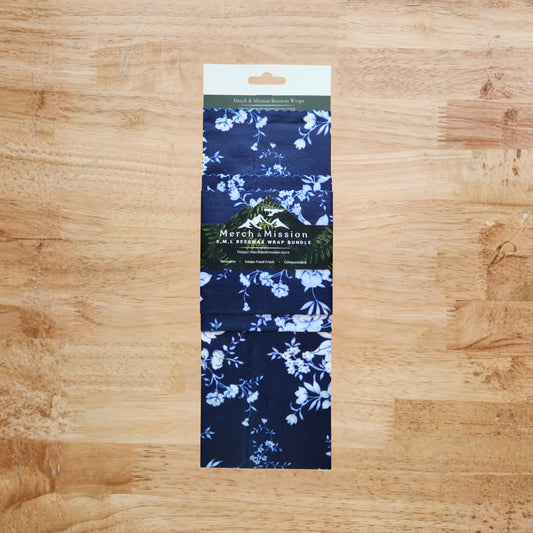 Beeswax Wrap Bundle (S,M,L) – Navy Blue Chinoiserie Floral