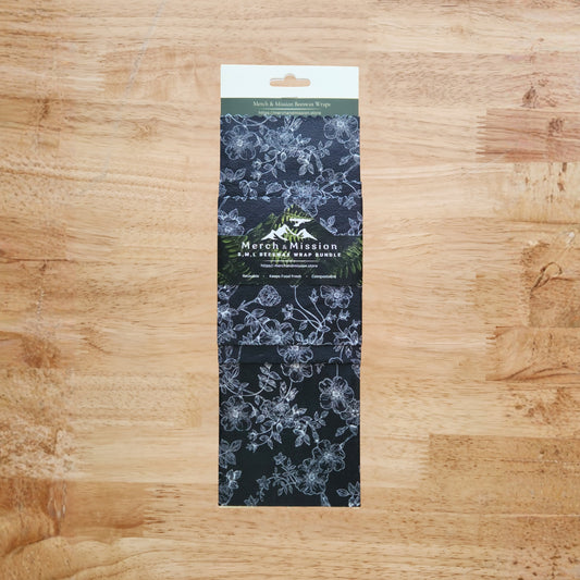 Beeswax Wrap Bundle (S,M,L) – Midnight Floral Sketch