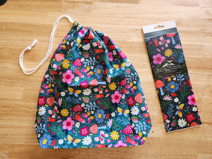 Whimsical Garden Bloom Sourdough Bread Storage Set | XL Beeswax Wrap + Cotton Bread Bag | Keep Bread Fresh Longer