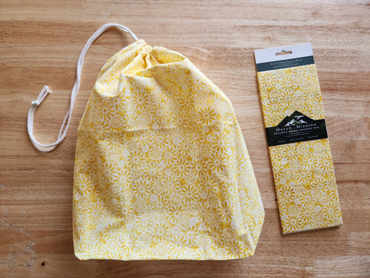 Yellow Daisy Bloom Sourdough Bread Storage Set | XL Beeswax Wrap + Cotton Bread Bag | Keep Bread Fresh Longer