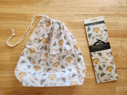 Honeycomb Hive Sourdough Bread Storage Set | XL Beeswax Wrap + Cotton Bread Bag | Keep Bread Fresh Longer