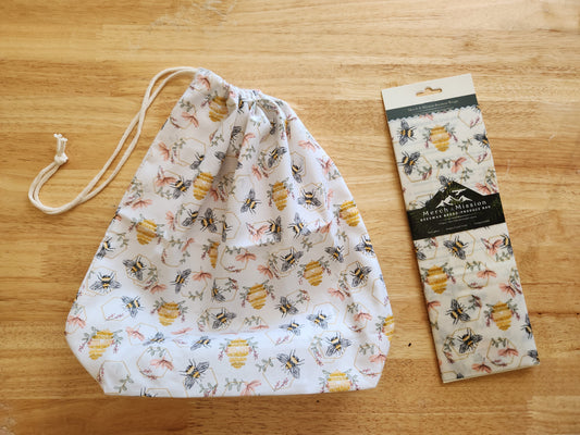 Honeycomb Hive Sourdough Bread Storage Set | XL Beeswax Wrap + Cotton Bread Bag | Keep Bread Fresh Longer